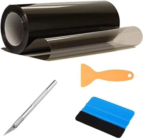 AzulLanse 300cm*30cm Scheinwerfer-Folie,Autofolie Schwarz Folie,Hellschwarze Scheinwerfer Folie,Wasserdicht Auto Scheinwerfer Folie,Nebelscheinwerfer,2 Schaber,1 Tranchiermesser (Schwarz)