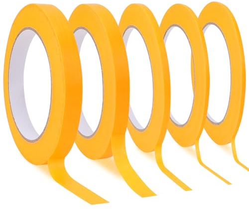 Mozeat Lens Lot de 5 rouleaux de ruban de masquage fin à rayures fines de 0,6 cm, 6,3 mm, 1,27 cm, 6,3 cm, 1,27 cm et 1,27 cm pour peintres et peintres automobiles – Ruban de masquage moyen pour