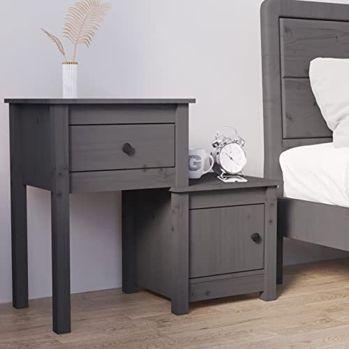ZEYUAN Nachttisch, Nachtschrank, Nachtkonsole, Bedside Tables, Nachtkästchen, Beistellschrank, Nachtkommode, Nightstand, Grau 79,5x38x65,5 cm Massivholz Kiefer