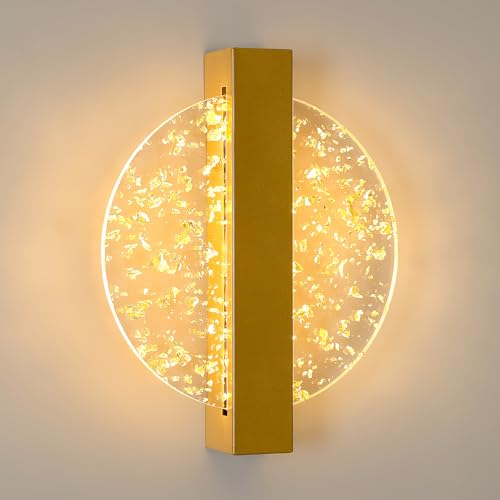 Comely LED Lampada da Parete Interno, 12W Moderna Applique da Parete Rotonda, 3000K Bianco Caldo Lampada da Muro, Oro Applique per Camera da Letto Soggiorno Corridoio Scale