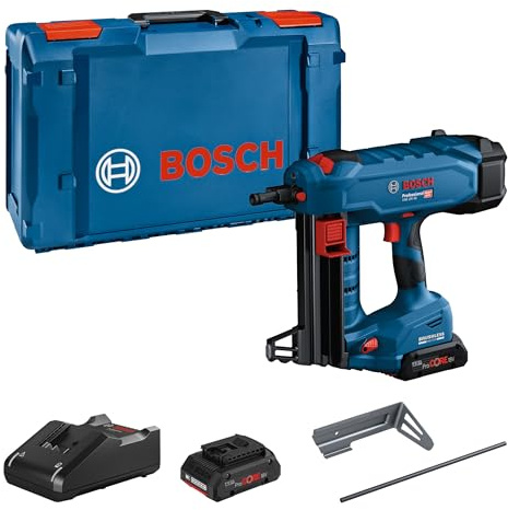 Bosch Professional 18V System Clavadora para Hormigón a Batería GNB 18V-38 (long. clavos 16-38 mm, incl. 2 ProCORE18V 4,0 Ah, GAL 18V-40, clavija de extracción, gancho para útiles, bandeja, XL-BOXX)