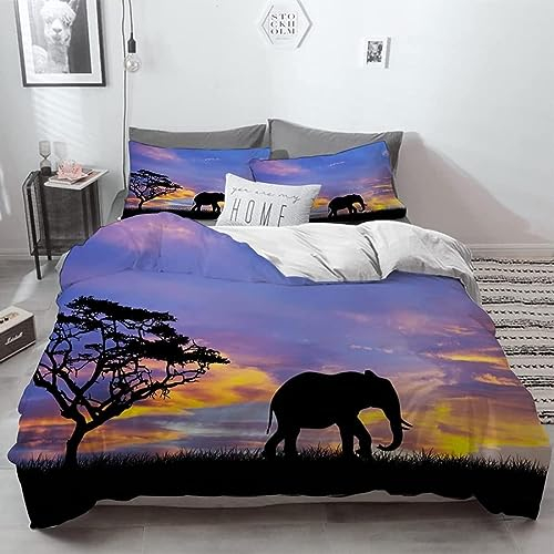 ETERIO Bettwäsche 135x200 cm Afrika Sommer Bettwäsche 3D Tier Bettwäsche-Sets Weich Bequem Mikrofaser Bettbezug 135x200 mit 2 Kissenbezug 80x80 cm, Bettbezüge Set für Kinder Jungen Mädchen