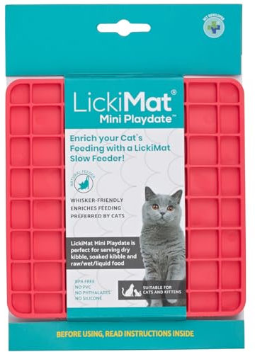 LickiMat Mini Classic Playdate Cat Food Mat, Cat Slow Feeder for Boredom & Anxiety Relief for Cats, Perfect for Food, Treats, Yoghurt & Peanut Butter, Fun Alternative to a Slow Feeding Bowl, Pink