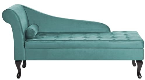 Beliani Chaiselongue linksseitig Samt blau grün Lehne Bettkasten Dekokissen Pessac
