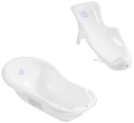 Hylat Baby Bañera para bebés con tapón y asiento de baño - Certificado TÜV Rheinland - antideslizante y cómoda para los primeros meses de vida - Colección Lite - Color: Blanco, Diseño: Yeti