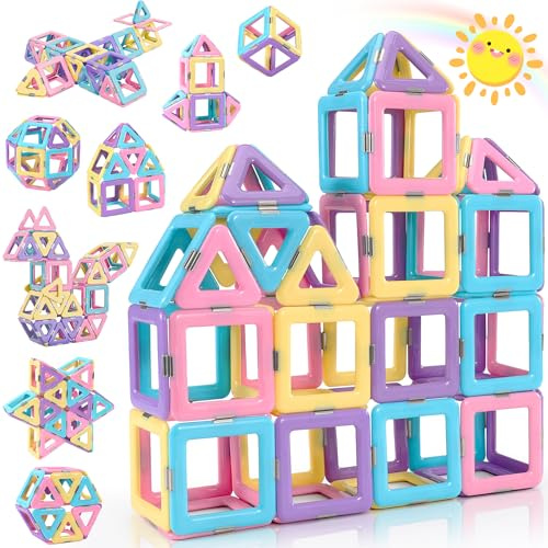 Lovchil Toys for 2 Year Old Girls Magnetic Building Blocks, Magnetic Tiles Building Construction Set STEM Montessori Toys, Preschool Toy for 3 4 5 6 7 8 Year Old Girls Boys Kids Toddler Birthday Gift