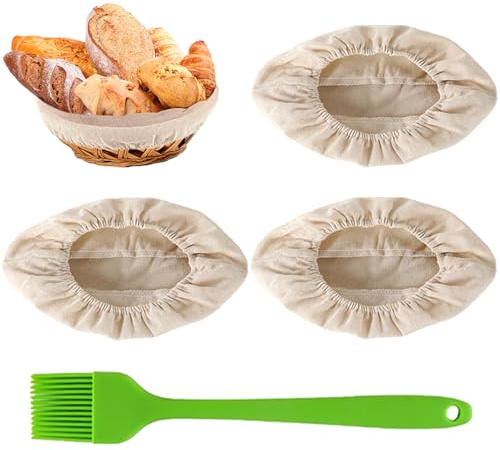 TRKETK 3 Stück Bäckerleinen oval, Gärkorb Zum Brotbacken Proofing Tuch 25×15 cm Wiederverwendbare oval Teiggärschüsseleinlage Sauerteig Gärtuch Einsatz für Brotkorb für Bäckerei-Hausbacken