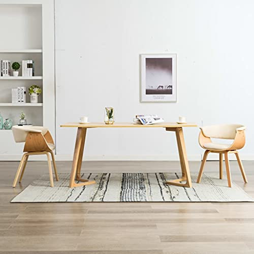 CINDERFUL Esszimmerstühle 2 STK. Creme Bugholz und Kunstleder,Komfortable Esszimmerstühle in Cremebraun aus Kunstleder und Bugholz (2erSet) Küche Möbel