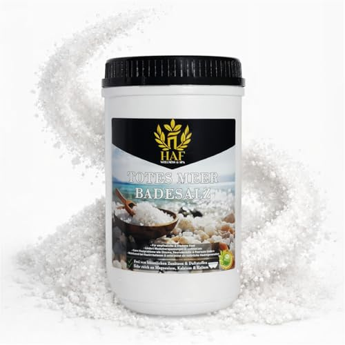HAF® Premium döda havet badsalt för känslig och torr hud | Havssalt 100 % naturligt rent från Jordanien för stressminskning | Mineralsalt för god sömn och för kroppsvård | 1 kg i burk
