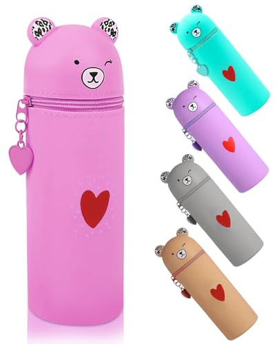 Criveple Federmäppchen, Federmäppchen aus Weichem Silikon, 2-in-1 Weiche Silikontasche mit Teißverschluss, Niedliches Stiftetasche Buntstifte Marker für Schülerin Teenager (Rosa)