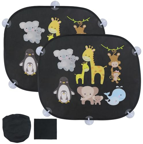 Protección solar para coche para bebé con UV, parasol para ventana de coche para niños con 10 ventosas y lindos motivos de animales (Forest Animals)