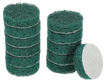 sourcing map 12pcs Scrubber Scouring Pads 180 Grits 2 Inch Drill Power Brush Hoop and Loop Surface Conditioning Disc Drill Scuffing Disc Scrub Pads for Home Kitchen Cleaning, Green