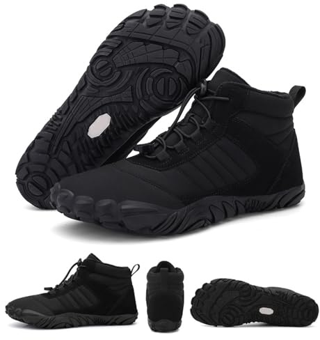 Non-Slip Waterproof Barefoot Shoes Winter Men Women, Winter Warm Fur Lined Outdoor Boots Camping Hiking Winter Ankle Boots Outdoor Barefoot Shoes Men Women Autumn Winter