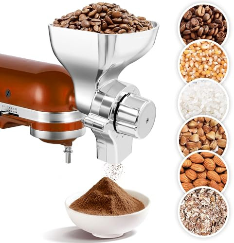 ALL Metal Grain Mill Attachment for KitchenAid Stand Mixer with 12 Grind Level Flour Mill,for Kitchen aid KGM Attachment Fit for Grinding Non-Oily Dry Grains Wheat,Coffee Beans,Corn,Oats,Other Cereals