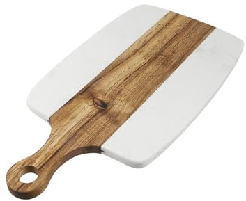 Nicerity Cutting Board with Marble and Natural Wood White Marble and Wood Charcuterie Board Cheese Board With Handle Serving （Type-3）