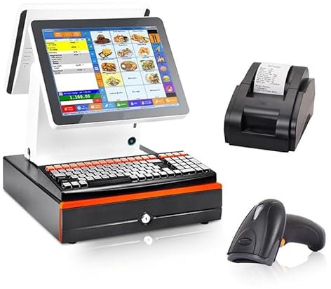 Registrierkasse For Kleine Unternehmen,15,6-Zoll-Registrierkasse Mit Zwei Bildschirmen,All-in-One-Gerät Mit Thermodrucker,Kapazitiver Touch-Tablet-Registrierkassensystemverwaltung For Den Einzelhandel