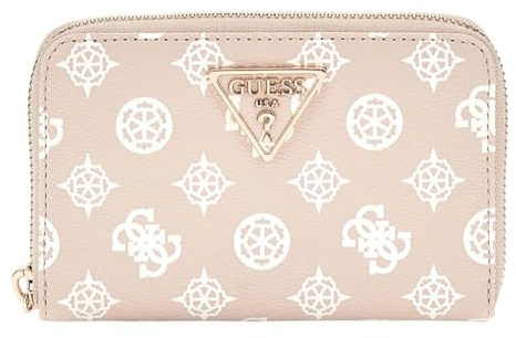 GUESS Geldbörse mit Blumenmuster, Beige, Modern, Damen, Frauen, Modebewusste, Kunstleder, Kompakte Geldbörse, Metall-Logo, Reißverschluss