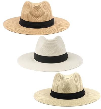 Zylioo M/L/XL/XXL Panamahatt herr stort huvud halm solhatt med brett brätte överdimensionerad stråhatt UV sommarhatt strandmössa, Band-kaki+beige + krämfärgad, XL-XXL