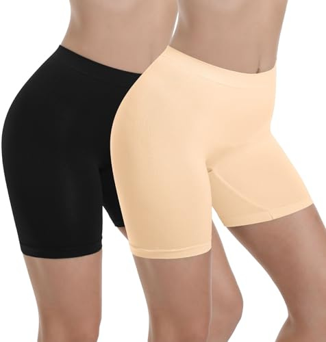 INNERSY Cycling Shorts Women Anti Chafe Shorts Under Dress, 12, Black/Beige