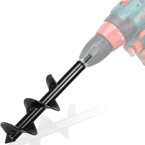 Warmfay Tarière de jardin pour perceuse, escargot de jardin, 45 x 8 cm, foret de plantation pour visseuse sans fil – Foret hélicoïdal Hex Shank en acier inoxydable, noir