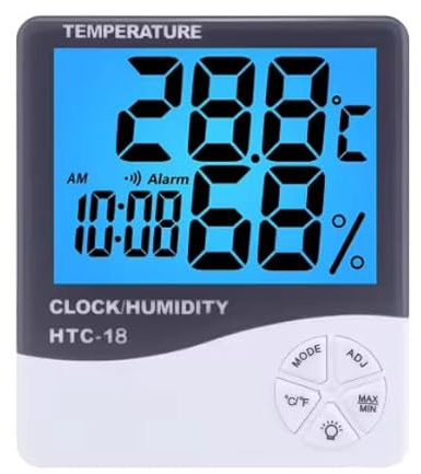 Indoor Digital Thermometer Hygrometer, Accurate Room Temperature Gauge Humidity Monitor with Alarm Clock - Easy to Read, Max/Min Records, LCD Display for Home - White
