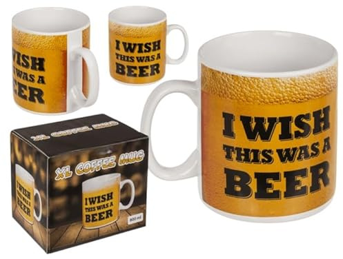 BLUECHOLON XL 'I Wish This Was a Beer' Coffee Mug, Ceramic, White, 800 ml, Beer Design