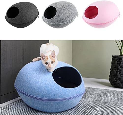 Zerodis Katzenhöhle, Qualitativ Hochwertiges Filz, Geräumiges Interieur, Katzen Warm und Geschützt, Reißverschlussdesign, Leicht zu Zerlegen, Vier Jahreszeiten Verfügbar, Nicht Einfach an den Haaren