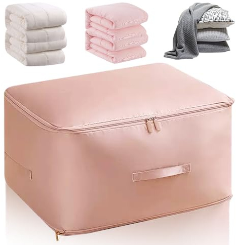 Selbstkomprimierender Organizer, 2025 Aufbewahrungstasche für Bettdecken, Große Kapazität Kleiderboxen Aufbewahrung Kleidung, Aufbewahrungsbox Stoff für Bettdecken Kleidung (Rosa, XL (54*42*60CM))