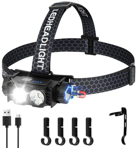 AXFEE Lampada Frontale LED, Super Luminosa 600 Lumen Torcia Frontale Led Ricaricabile, Batteria 1500mAh con 3 Modalità di Luce, Impermeabile Torcia da Testa per Corsa, Pesca, Campeggio, Ciclismo