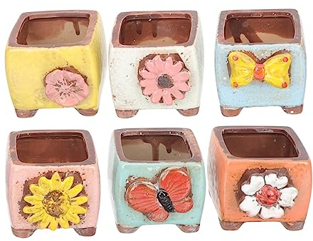 Milisten 6piezas Maceta para Suculentas Decorativa De Mesa Pequeña De Cerámica Relieve y Pulsera para Escritorio y Cactus