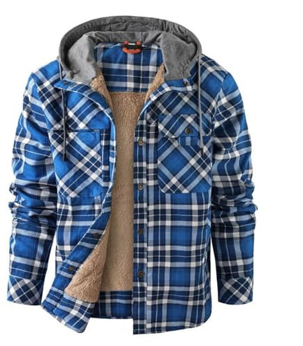 Duohropke Veste en bois à capuche pour homme, à carreaux, chemise thermique, manches longues, en coton, pour l'hiver, veste en bois à carreaux, veste de transition, veste en polaire, 01 bleu., XXL