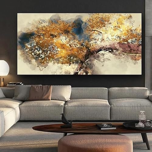 Rumlly Moderne abstrakte Poster und Drucke, Wandkunst, Leinwandgemälde, abstrakte goldene Geldbäume, Bilder für Wohnzimmerdekoration (40 x 70 cm/rahmenlos)