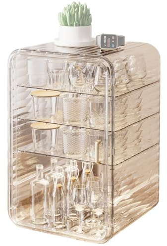 Organisateur De Rangement Pour Service À Thé – Solution D'organisation De Tasse En Acrylique Transparent Anti-poussière, Gain De Place, Pot Étanche Multicouche, Récipient De Maintien Pour Vaisselle, V