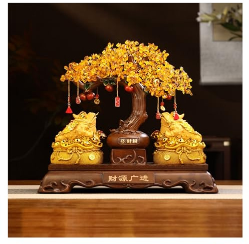 KXQYIKYI Glücksgeld-Kröten-Kristallbaum, Feng Shui Citrin-Quarz-Kristall, Geldbaum, Bonsai-Stil, Dekoration, natürlicher Citrin-Edelstein, Kristall, Baum des Lebens, Kristall, Tr, groß