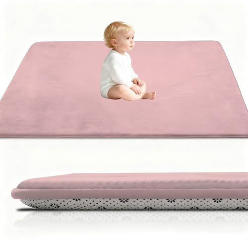Stqyeiw 3cm Dicke Krabbelmatte Baby, Spielmatte Baby 90 x 200 cm Rosa Teppich für Kinderzimmer mit Memory-Schaum, Rutschfester Unterseite Krabbeldecke, Kinderteppich, spielteppich Kinder