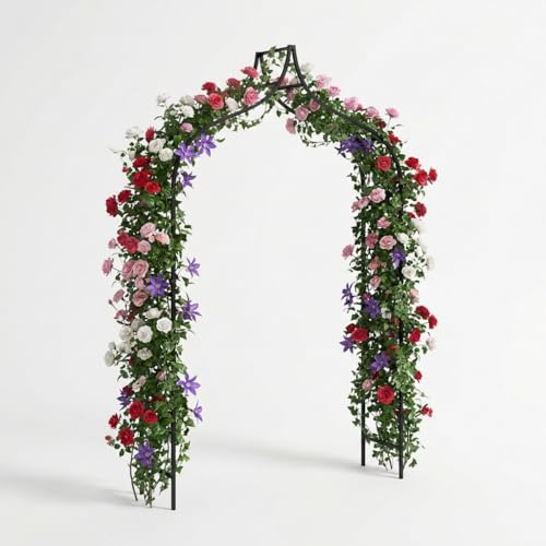 Kapaga - Arche de jardin en métal - 240 x 150 cm - Noir - Arche en acier revêtu par pulvérisation pour plantes grimpantes - Pergola décorative stable pour jardin et terrasse