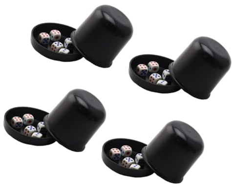 Vaguelly 4 Juegos de Vasos de Dados Gruesos Resistentes a Roturas con Base Antitrampas Incluye 5 Dados Negros y Ktv Accesorio Divertido para Juegos de Beber