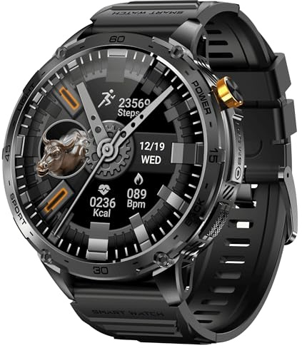 Deedlite Zeus 2.0 Smartwatch Herren - 1,75 Großes AMOLED Display, Robustes Edelstahlgehäuse, Gesundheitsmonitoring, Bluetooth Anrufe (Schwarz)