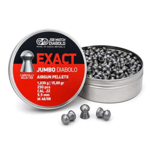 JSB Exact Jumbo Diabolo 5,52 mm (.22) | 250 Balines de Precisión para Aire Comprimido | 1,030 g (15.89 gr) | Tiro Deportivo y Recreativo