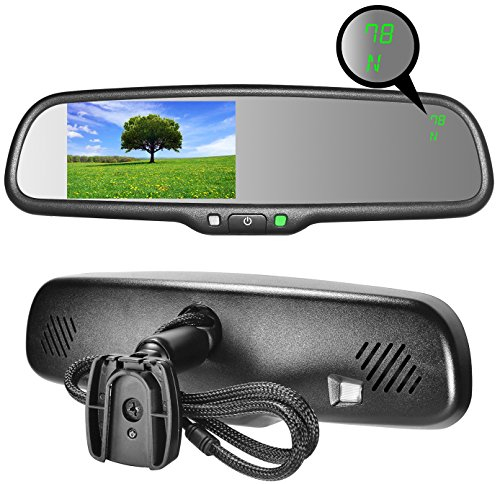 Master Tailgaters 10.5 OEM Rear View Mirror with 4.3 LCD Screen + Compass & Temperature | Rearview Universal Fit Mount | Auto Adjusting Brightness LCD | Anti Glare | Full Original Mirror Replacement