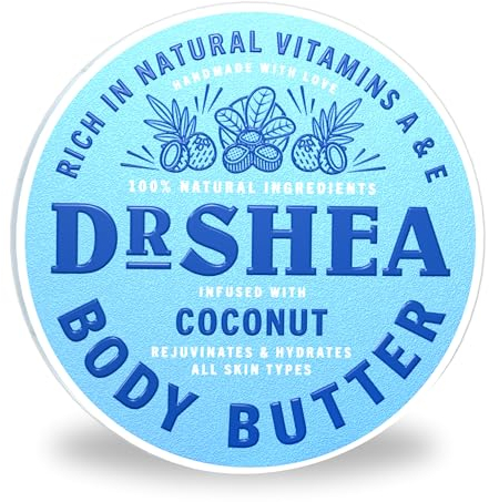 Coconut Body Butter By Dr Shea - Moisturizing Cocoa Body Cream - Nourishing Hair Oil - Organic Lip Balm - Ideal for Dry Skin - Anti-Aging - Natural UV Filter - Eczema & More (200 ml)