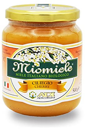 ADI BIO - Miele di Ciliegio Italiano Biologico 500g, Vanigliato e Fruttato, con note di Mandorla e Frutta Matura - Ideale per Dolci e Dessert - Made in Italy