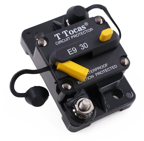 T Tocas 12V 24V 30A Sicherungsautomat mit Manuelles Reset Schutzschalter, wasserdichte IP67, Heavy Duty DC Sicherungshalter Zurücksetzbarer Circuit Breaker 12 Volt-48V 30 Amp, Überlastungsschutz