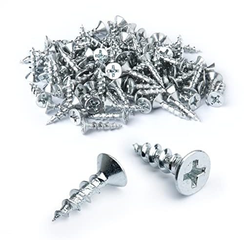 POWERTEC #6 x 5/8 Wood Screws – 100 PCS Zinc-Plated Self-Tapping Flat Head Phillips Screws with Deep Thread for Crafts, Wood, Drywall, T Track (QWS1001)