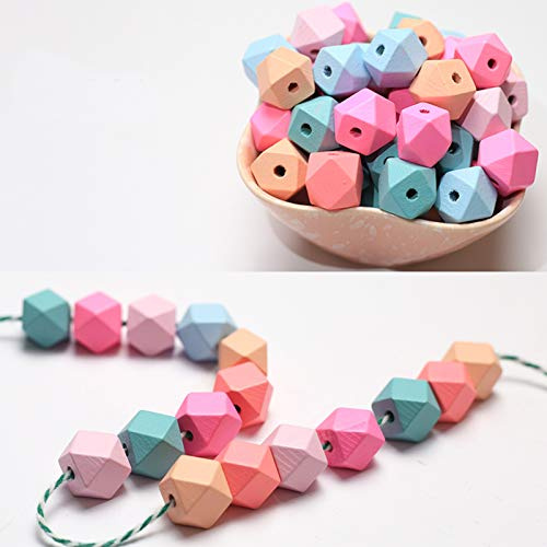 DAHI perlen 70stk holzperlen 15mm bunt holzkugeln | gemischte holz perlen mit loch bastelnperlen für DIY Schmuck Herstellung (bunt-C/15mm-70stk)