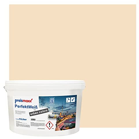 Preismaxx Perfektweiß urban colors, bunte Wandfarbe, beige, wüstensand, desert sand 5L, Innenfarbe, hohe Deckkraft Klasse 2, matt