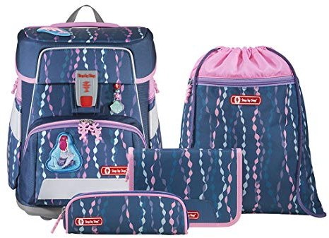 Step by Step Schulranzen-Set Space „Mermaid Bella“ 5-teilig, lila-rosa, Unterwasser-Design, ergonomischer Tornister mit Reflektoren, höhenverstellbar mit Hüftgurt für Mädchen 1. Klasse, 20L