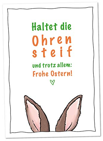 bernsteinfee-CARDS 10er Osterkarten Set Frohe Ostern und haltet die Ohren steif - 10 Postkarten für Ostergrüße zur Aufmunterung, zum Durchhalten und Verbreiten guter Laune in dieser strangen Zeit