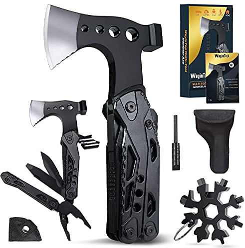 Wayintop Hacha Multiherramienta, 15 En 1 Herramienta De Hacha Multiusos de Bolsillo con Alicates de Martillo de Hacha de Destornilladores Botella Abridor de La Botella y Varilla de Magnesio