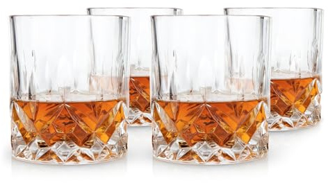 Viski Admiral Crystal Whiskey Tumbler Set, Classic Lowball Cocktail Glasses, Crystal Clear Drinking Glasses for Bourbon, Scotch, Spirits, Neat Pours, Gifts for Men, Home Bar, 10 oz, Set of 4